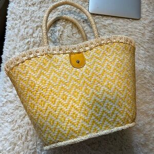 Yellow and Cream Woven Tote Bag